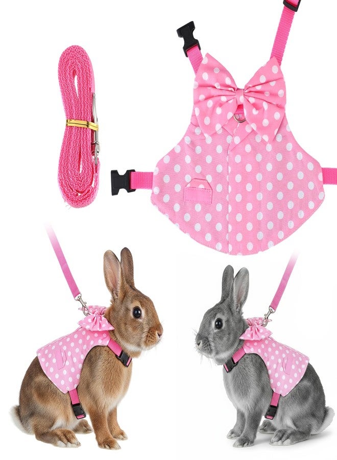 BOHUIZ Rabbit Harness and Leash Set, Pink Polka Dot Bunny Suit, Cute Easter Bunny Clothes with Cute Bow for Outdoor Training Camping Walking Escape Proof Pink(M) - Image 1